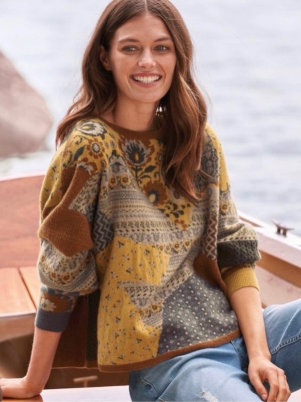 Garnett Hill Medium Recycled Cashmere Patchwork Sweater Boat Neck - Picture 3 of 15